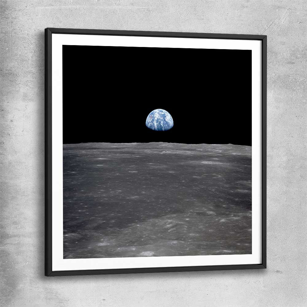 Space prints and wall art of Earthrise with black glass front frame