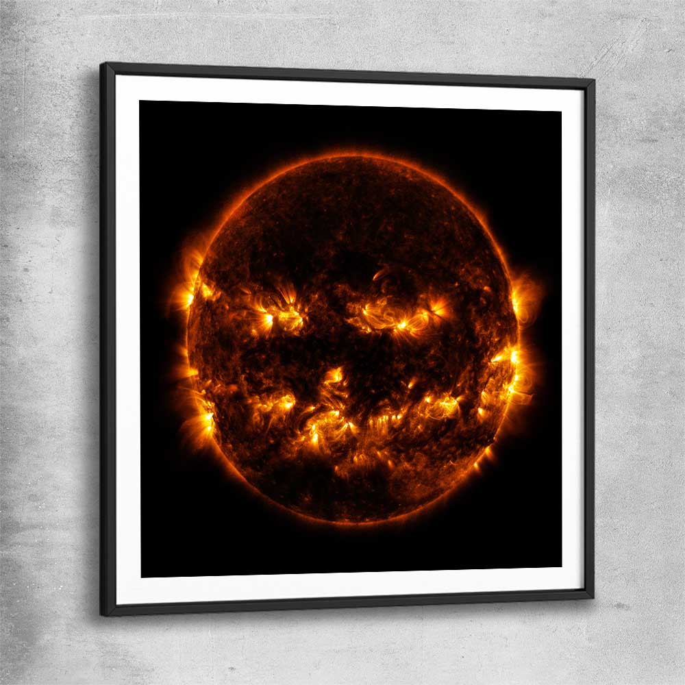 Space prints and wall art of Halloween Sun with black glass front frame