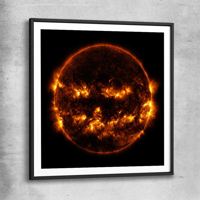 Space prints and wall art of Halloween Sun with black glass front frame