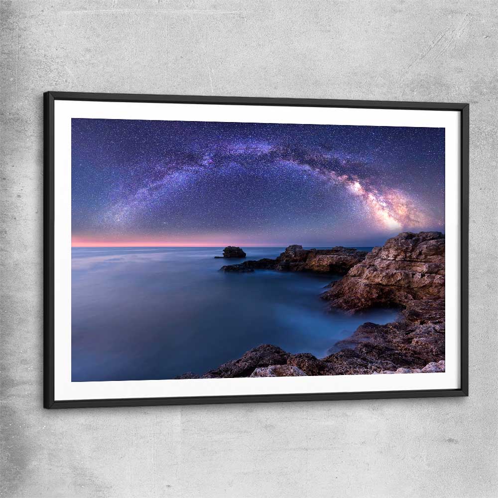 Space prints and wall art of Night Milky Way with black glass front frame