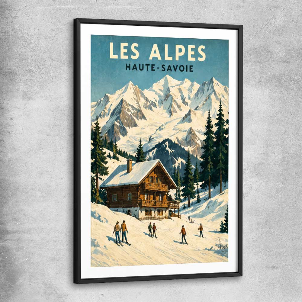 Les Alpes black glass front frame is a high quality print in our city skyline, travel prints and maps collection