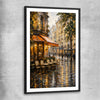 Rainy Paris Cafe black glass front frame is a high quality print in our city skyline, travel prints and maps collection