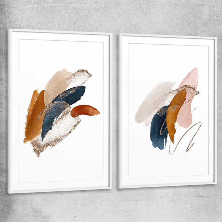 Abstract Strokes Pair white glass front frame - part of our high quality canvas abstract wall art collection