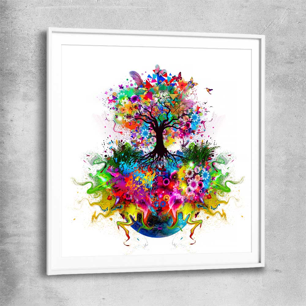 Tree of Life white glass front frame - part of our high quality canvas abstract wall art collection