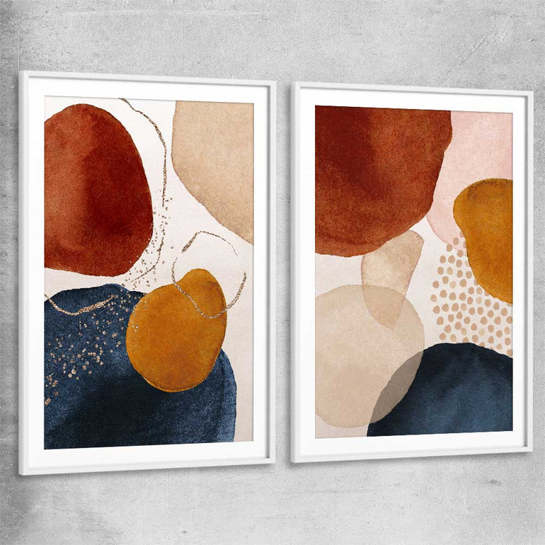Beige Navy Pair white glass front frame - part of our high quality canvas abstract wall art collection