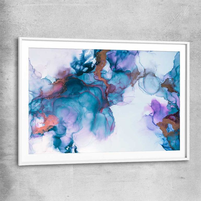 Blue Dreaming white glass front frame - part of our high quality canvas abstract wall art collection