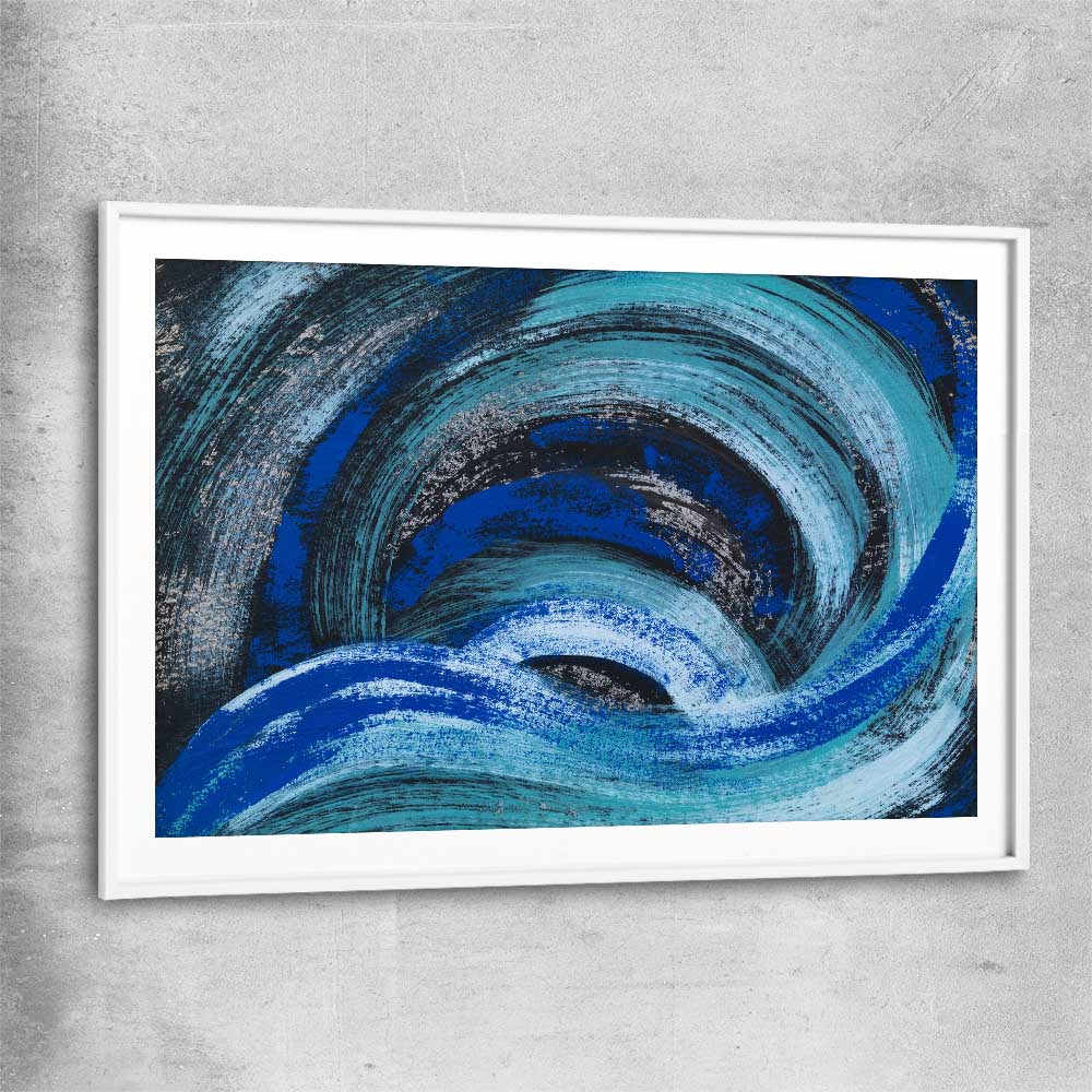 Blue Ether white glass front frame - part of our high quality canvas abstract wall art collection