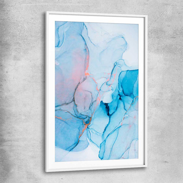 Blue Fracture white glass front frame - part of our high quality canvas abstract wall art collection