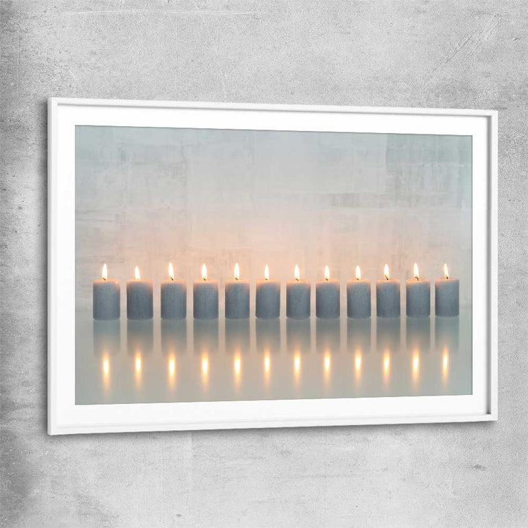 Candle Meditation white glass front frame - part of our high quality canvas abstract wall art collection