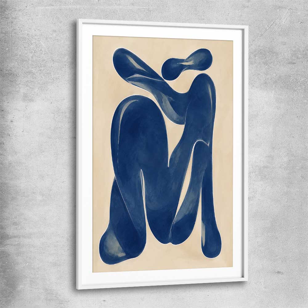 Cobalt Forms I white glass front frame - part of our high quality canvas abstract wall art collection