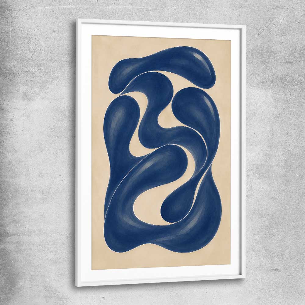 Cobalt Forms II white glass front frame - part of our high quality canvas abstract wall art collection
