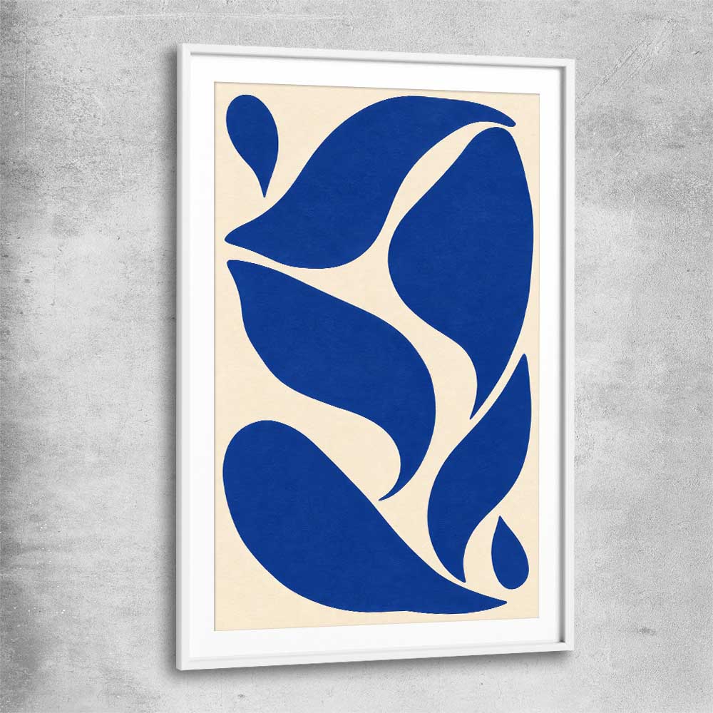Cobalt Ribbon Reverie white glass front frame - part of our high quality canvas abstract wall art collection