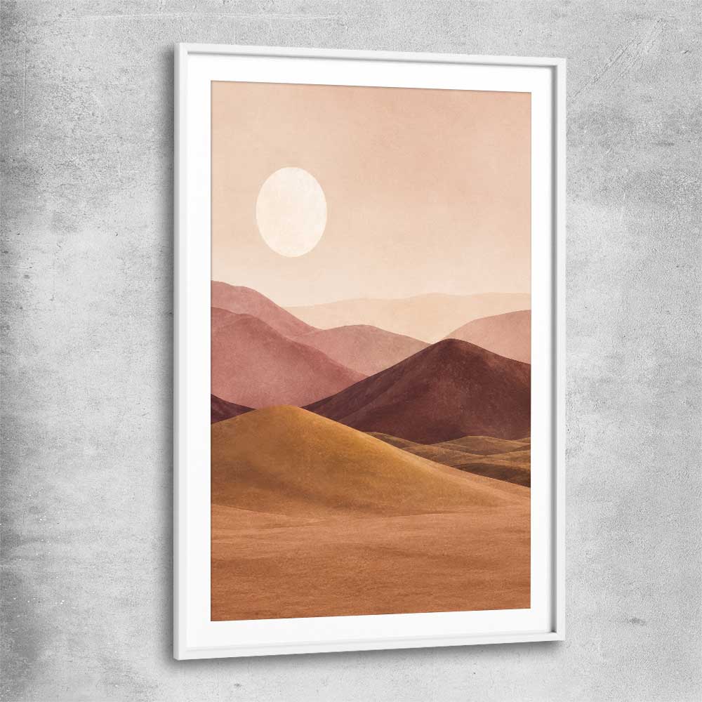 Desert Moonrise white glass front frame - part of our high quality canvas abstract wall art collection
