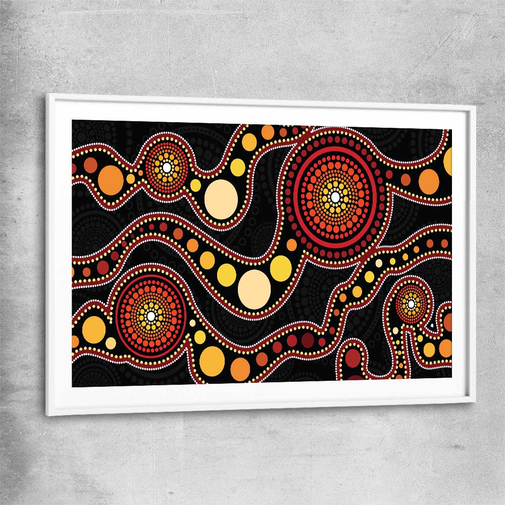 Earthen Colour Dots white glass front frame - part of our high quality canvas abstract wall art collection