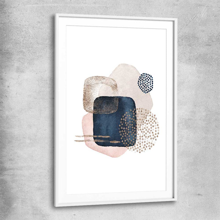 Geometric Dots white glass front frame - part of our high quality canvas abstract wall art collection