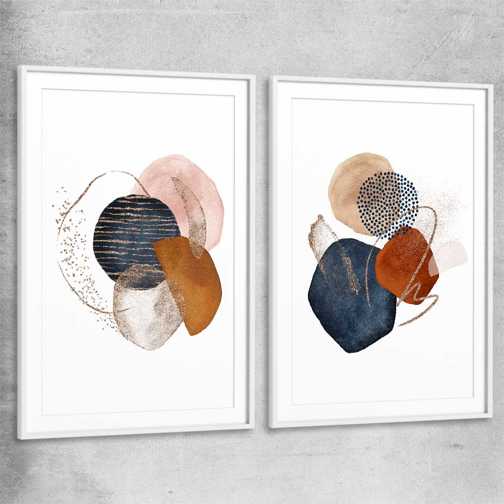 Gold Glitter Pair white glass front frame - part of our high quality canvas abstract wall art collection