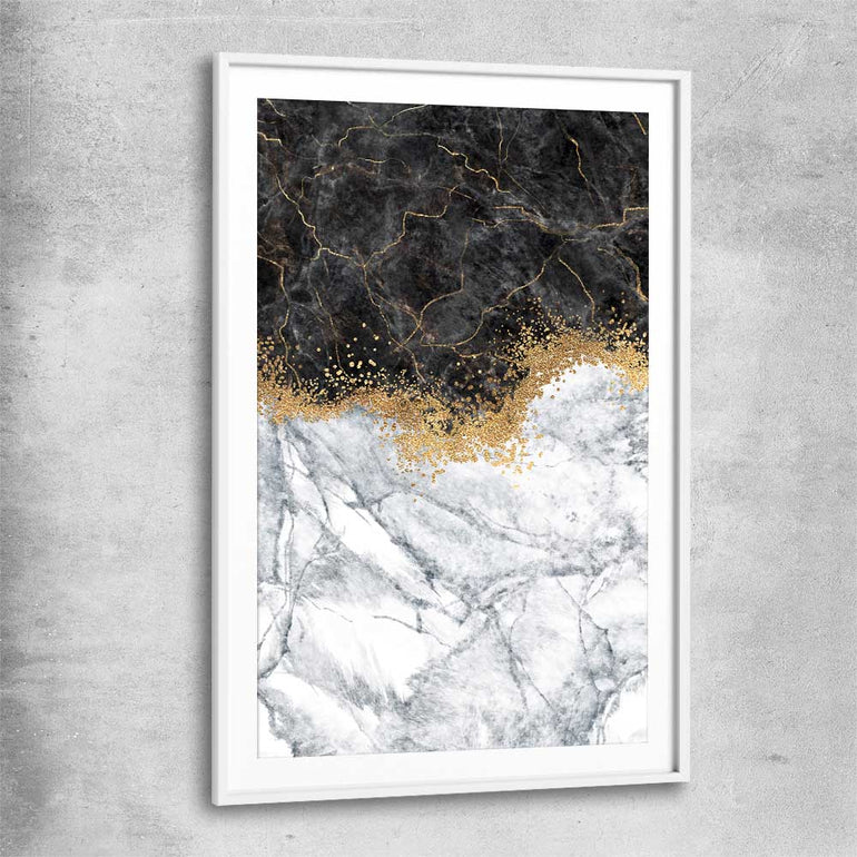 Golden Marble One white glass front frame - part of our high quality canvas abstract wall art collection