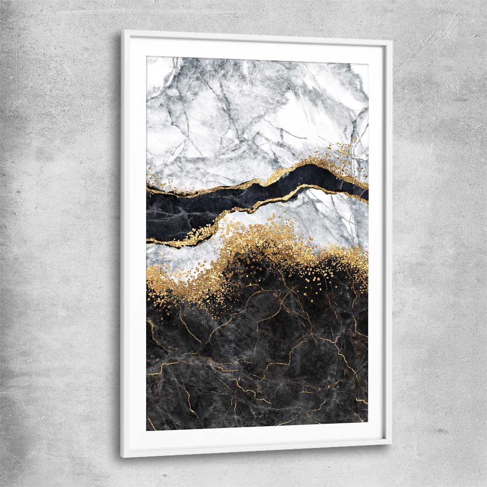 Golden Marble Two white glass front frame - part of our high quality canvas abstract wall art collection