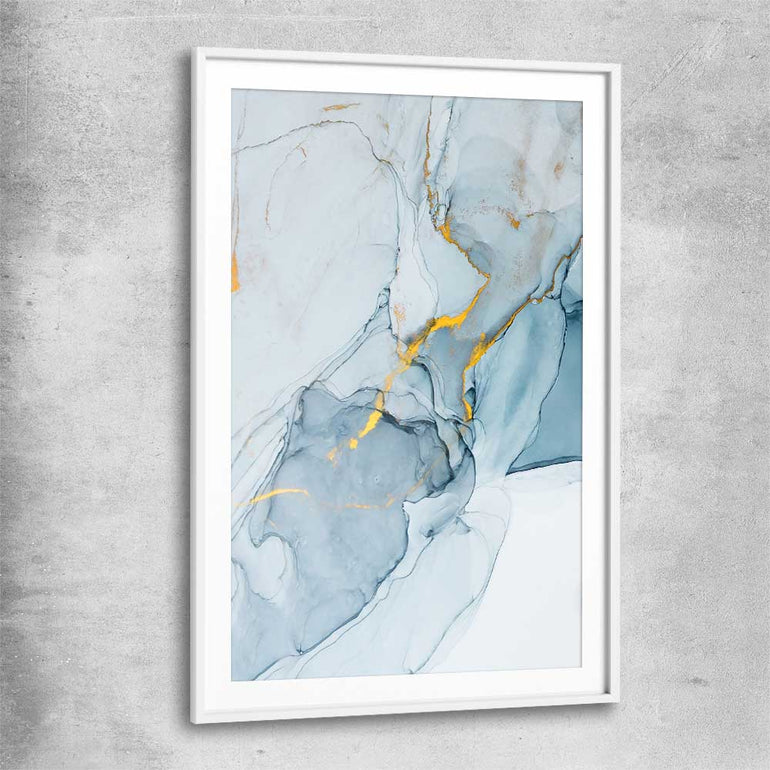 Golden Veins One white glass front frame - part of our high quality canvas abstract wall art collection
