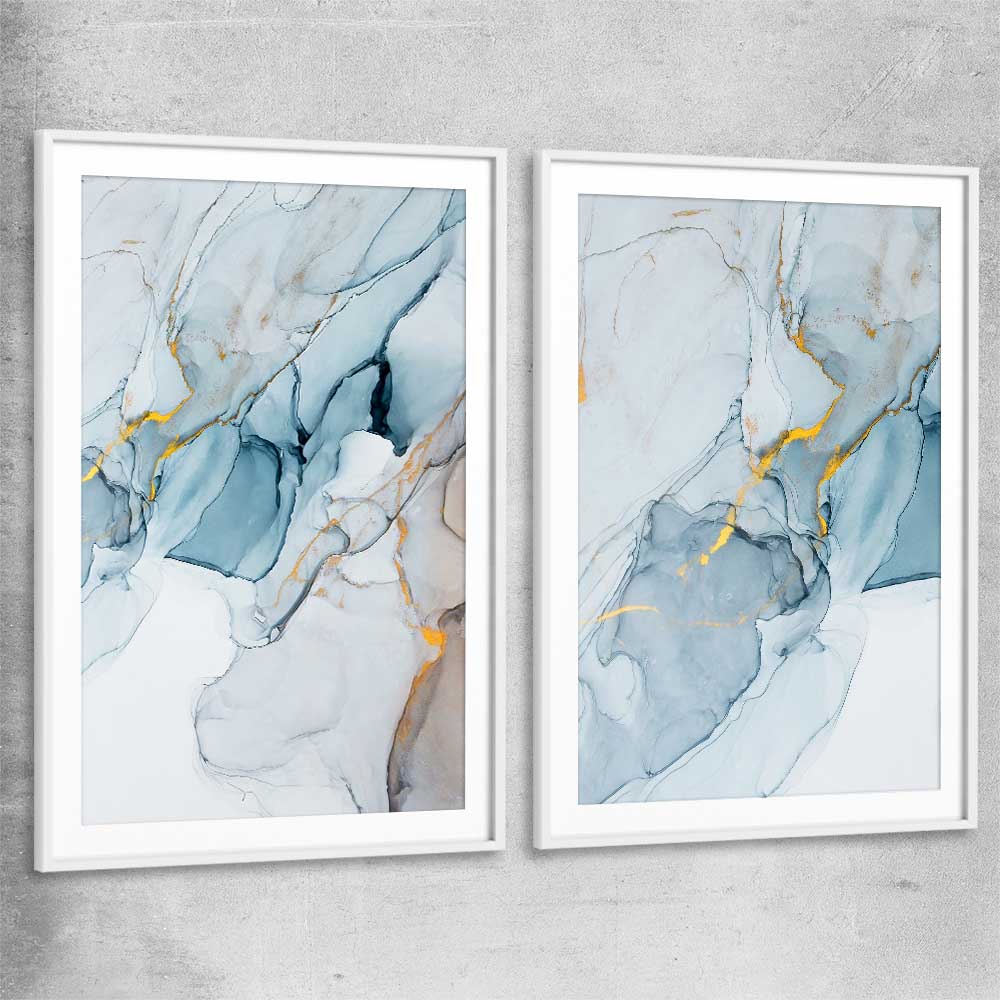 Golden Veins Pair white glass front frame - part of our high quality canvas abstract wall art collection