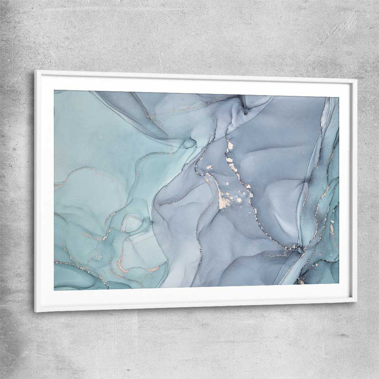 Light Turquoise white glass front frame - part of our high quality canvas abstract wall art collection