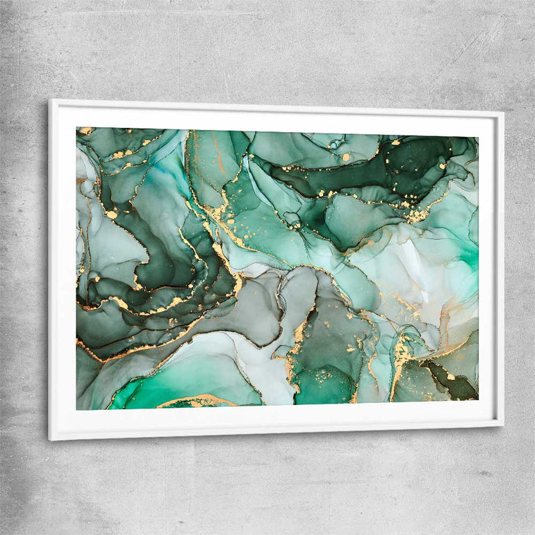 Luxury Turquoise white glass front frame - part of our high quality canvas abstract wall art collection