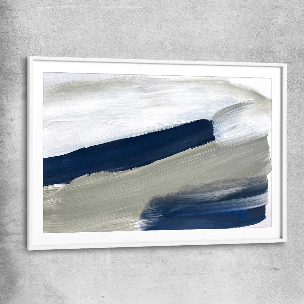 Navy Ocean white glass front frame - part of our high quality canvas abstract wall art collection