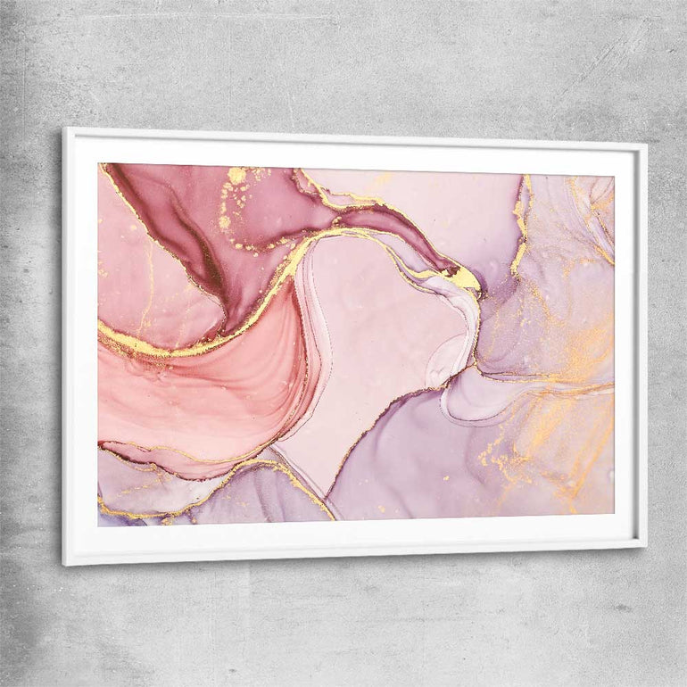 Pink Marble white glass front frame - part of our high quality canvas abstract wall art collection