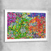 Pointillist Burst white glass front frame - part of our high quality canvas abstract wall art collection
