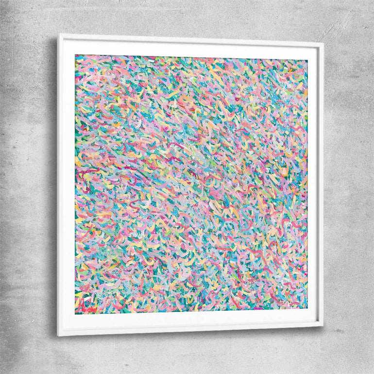 Shine of Fun white glass front frame - part of our high quality canvas abstract wall art collection