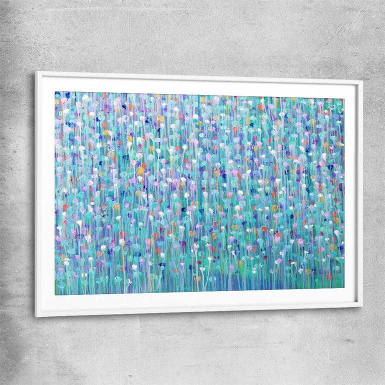 Sparkly Water white glass front frame - part of our high quality canvas abstract wall art collection