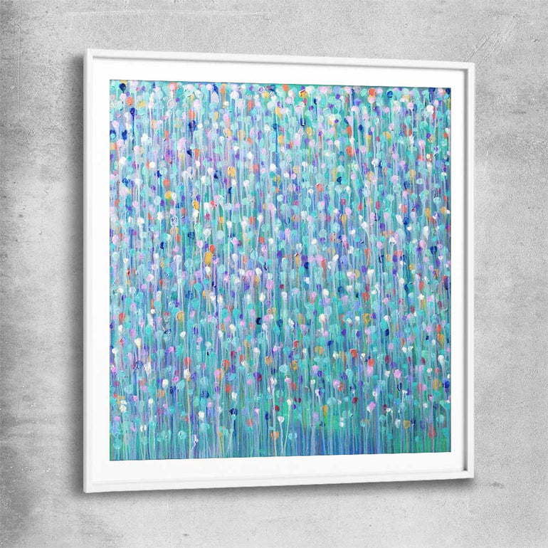 Sparkly Water Square white glass front frame - part of our high quality canvas abstract wall art collection
