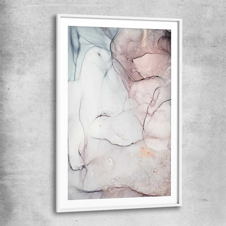 Subtle Pink One white glass front frame - part of our high quality canvas abstract wall art collection
