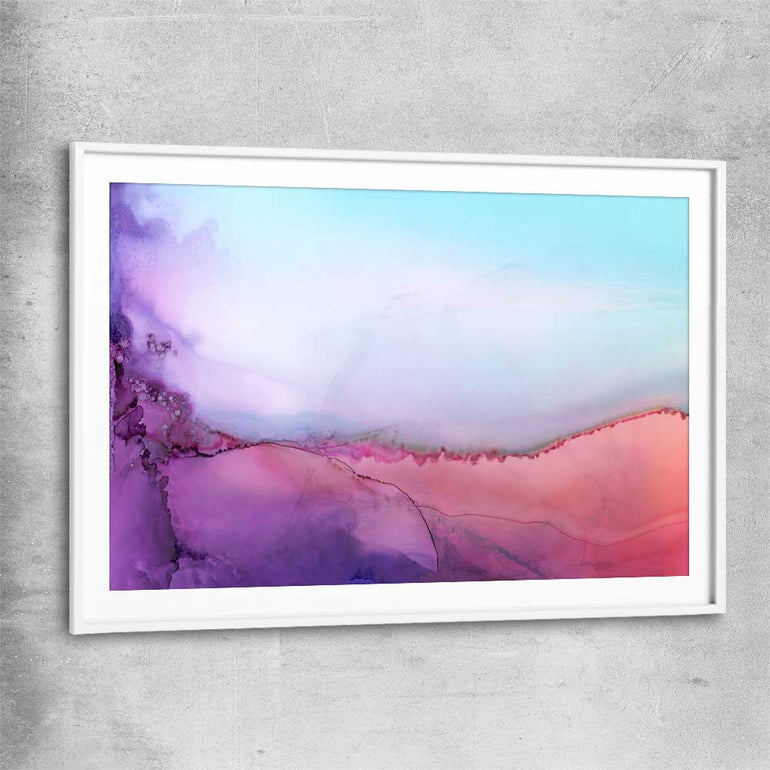 Sunset Orange white glass front frame - part of our high quality canvas abstract wall art collection