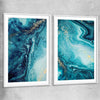 Turquoise Ocean Pair white glass front frame - part of our high quality canvas abstract wall art collection