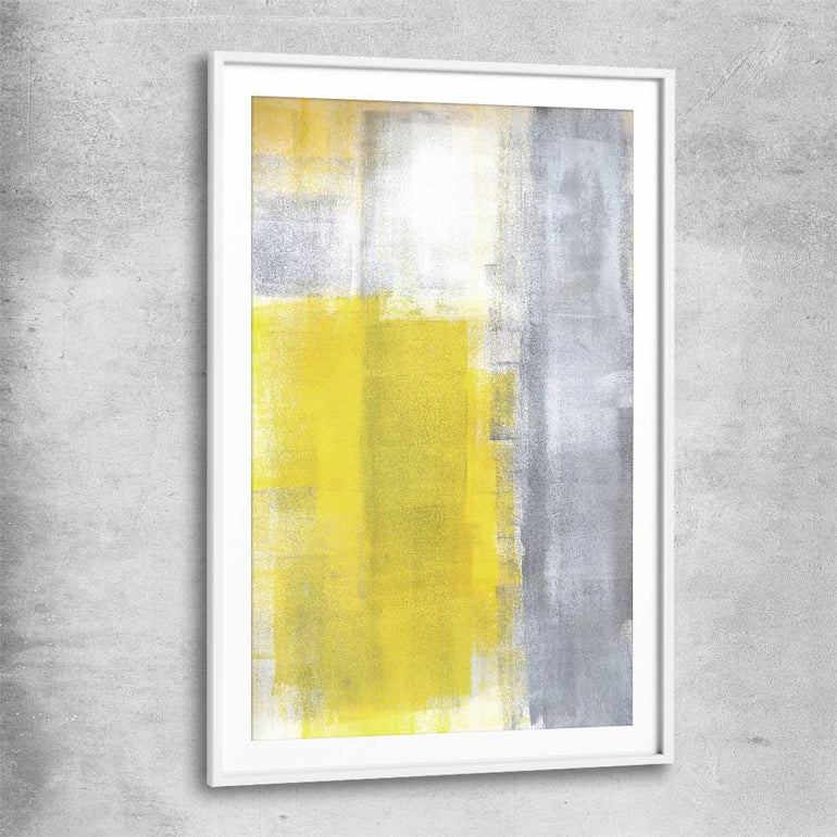 Yellow Pastel white glass front frame - part of our high quality canvas abstract wall art collection
