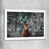 Animal wall art and canvas prints of Highland Stag Portrait with white glass front frame