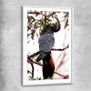 Animal wall art and canvas prints of Red Tail Cockatoo with white glass front frame