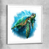 Animal wall art and canvas prints of Watercolour Sea Turtle with white glass front frame