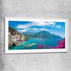 Beach and coastal wall art print of Amalfi Coast Escape with white glass front frame
