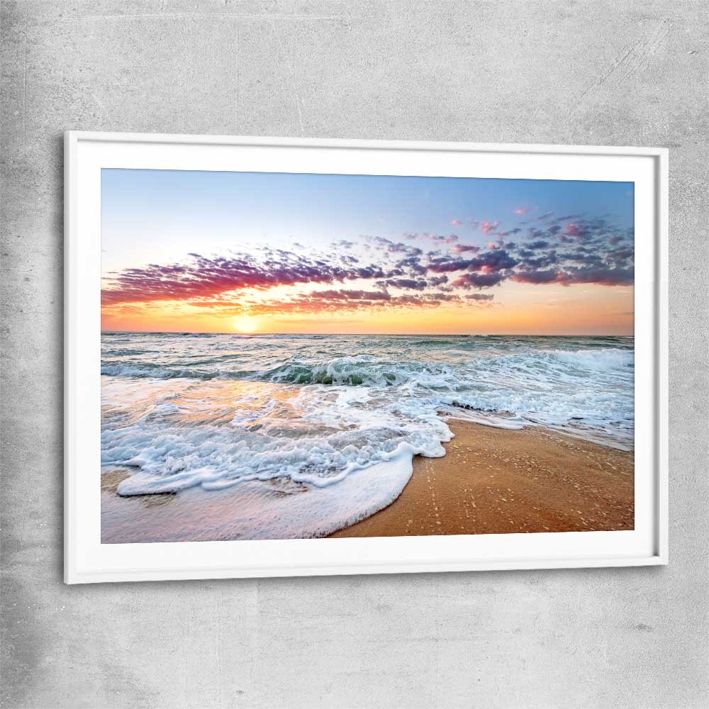 Beach and coastal wall art print of Pastel Ocean Horizon with white glass front frame