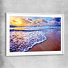 Beach and coastal wall art print of Sunset Coastal Glow with white glass front frame