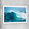 Beach and coastal wall art print of Turquoise Wave Break with white glass front frame