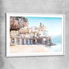 Beach and coastal wall art print of Amalfi Tides with white glass front frame