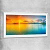 Beach and coastal wall art print of Beautiful Sunset with white glass front frame