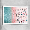 Beach and coastal wall art print of Bondi Pink Aerial with white glass front frame