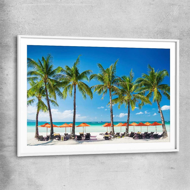 Beach and coastal wall art print of Boracay Paradise with white glass front frame