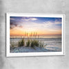 Beach and coastal wall art print of Calming Sunset with white glass front frame