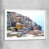 Beach and coastal wall art print of Cinque Terre with white glass front frame