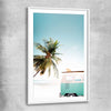 Beach and coastal wall art print of Combi Van Beach with white glass front frame